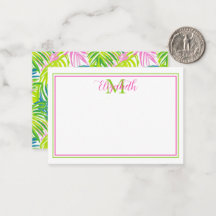 Preppy Rosa och Gröna Palmblad Monogram