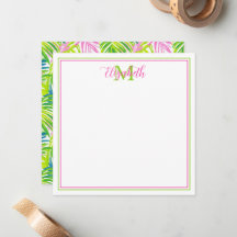 Preppy Rosa och Gröna Palmblad Monogram
