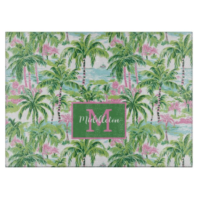 Preppy Rosa och Gröna Tropiska Palmer Monogram (Framsidan)
