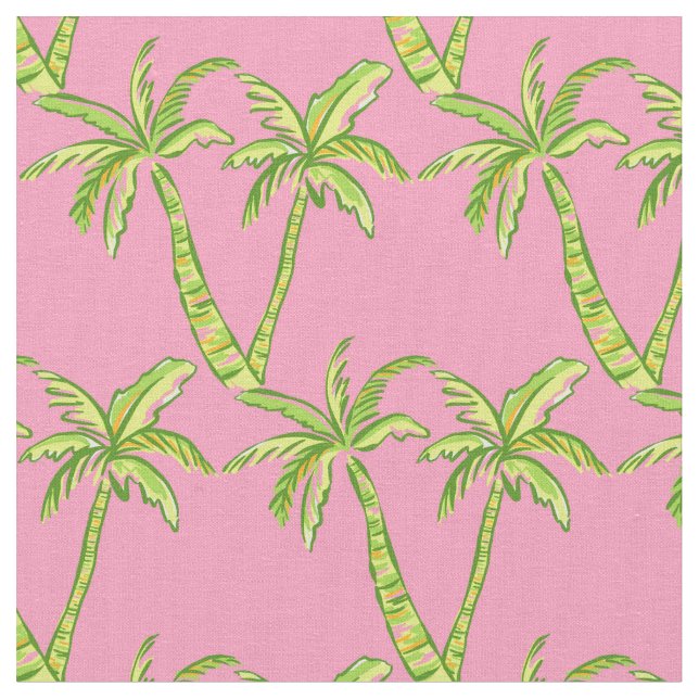 Preppy rosa- och gröntpalmträdtyg tyg (Närbild)
