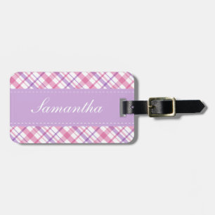 Preppy rosa- och lavendelplädmönster bagagebricka
