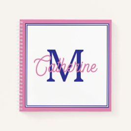 Preppy Rosa och Marinblå Enkel Monogram