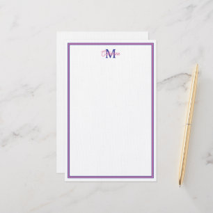 Preppy Rosa och Marinblå Enkel Monogram Brevpapper