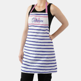 Preppy Rosa och Marinblå Randig Enkel Monogram