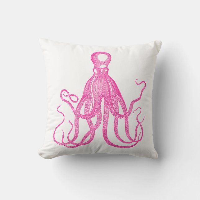 Preppy Rosa Octopus Kudde (Framsida)