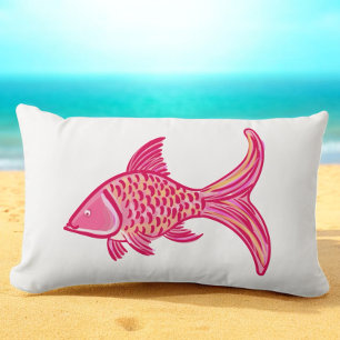 Preppy Rosa Orange Fisk Lumbarkudde