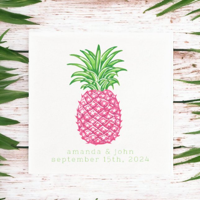 Preppy Rosa Pineapple Stars Personlig Bröllop Pappersservett (Skapare uppladdad)