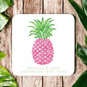 Preppy Rosa Pineapple Stars Personlig Bröllop Underlägg Papper Kvadrat