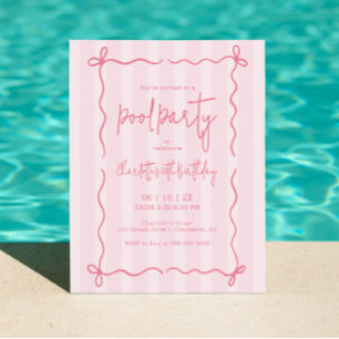 Preppy Rosa Ränder Pool Födelsedagsinbjudan Tjej Inbjudningar