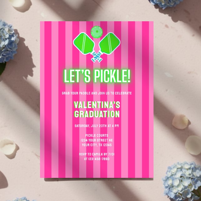 Preppy Rosa Randig Grön Pickleball-Examen Inbjudningar (Skapare uppladdad)
