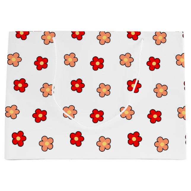 Preppy Rosa Red Flower Mönster White Background (Framsidan)