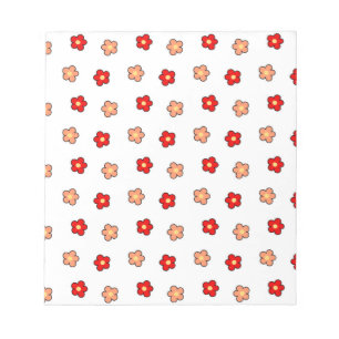 Preppy Rosa Red Flower Mönster White Background Anteckningsblock