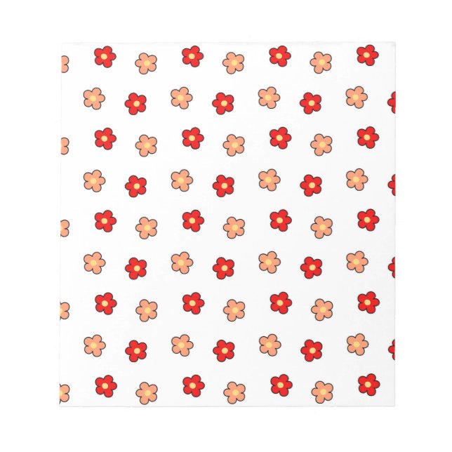 Preppy Rosa Red Flower Mönster White Background Anteckningsblock (Framsida)