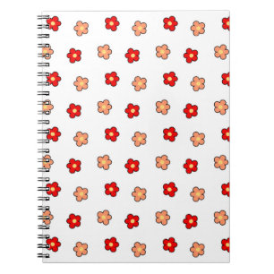 Preppy Rosa Red Flower Mönster White Background Anteckningsbok