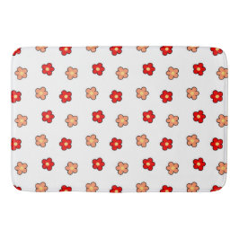Preppy Rosa Red Flower Mönster White Background Badrumsmatta