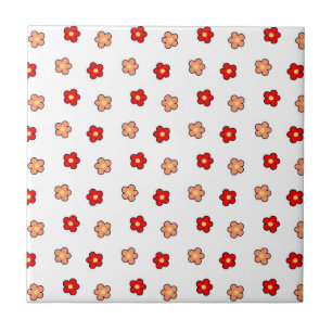 Preppy Rosa Red Flower Mönster White Background Kakelplatta