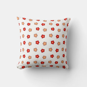 Preppy Rosa Red Flower Mönster White Background Kudde