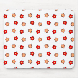 Preppy Rosa Red Flower Mönster White Background Musmatta