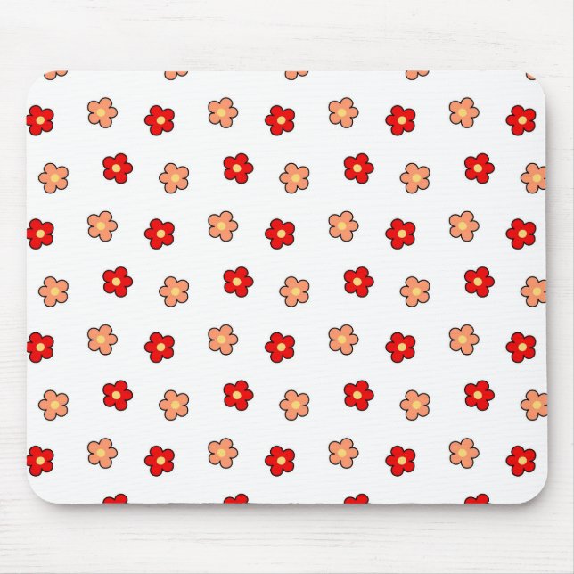 Preppy Rosa Red Flower Mönster White Background Musmatta (Framsidan)