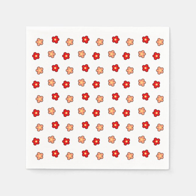 Preppy Rosa Red Flower Mönster White Background Pappersservett (Framsidan)