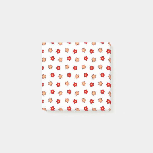Preppy Rosa Red Flower Mönster White Background Post-it Block (Framsida)
