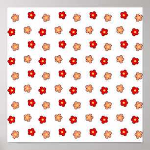 Preppy Rosa Red Flower Mönster White Background Poster