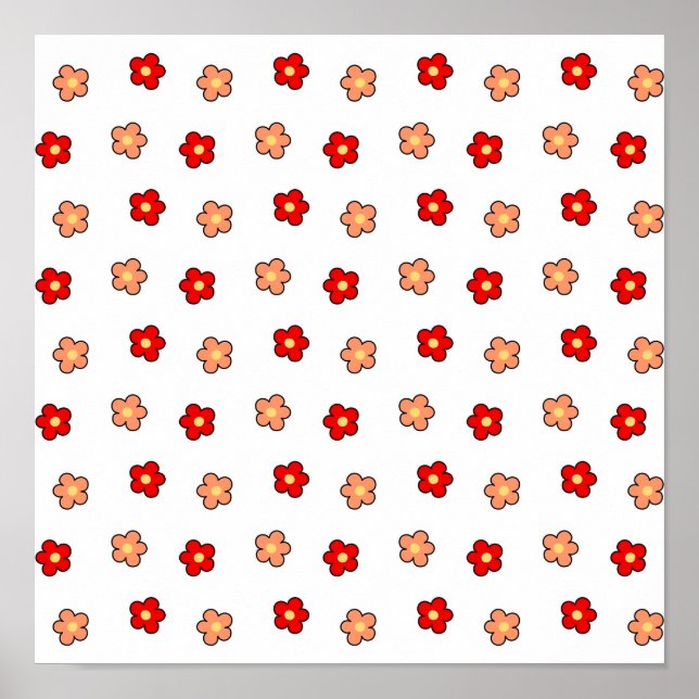 Preppy Rosa Red Flower Mönster White Background Poster (Framsidan)