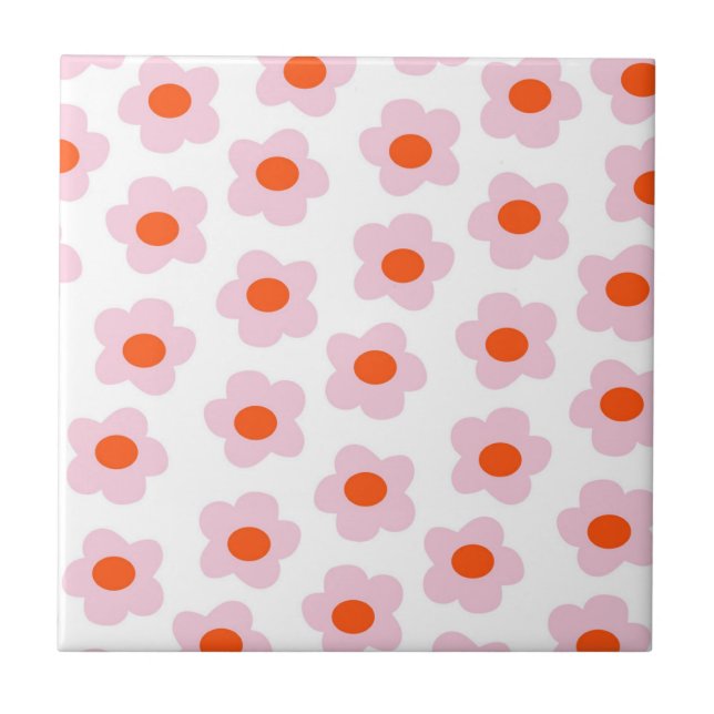 Preppy Rosa Red Hippie Flower Mönster Kakelplatta (Framsidan)