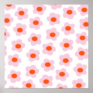 Preppy Rosa Red Hippie Flower Mönster Poster
