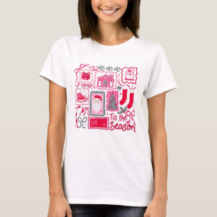 Preppy Rosa & Red Tis the Season-julhögen T Shirt