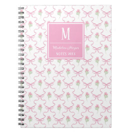 Preppy Rosa Ribbon Trellis med Ro Monogram Anteckningsbok