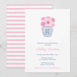Preppy Rosa ros Ginger Burk Girl Baby Shower Invi Inbjudningar