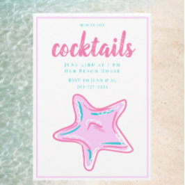 Preppy Rosa Sjöstjärna / Cocktail Strandfest Inbjudningar