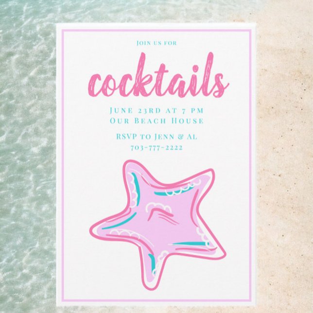 Preppy Rosa Sjöstjärna / Cocktail Strandfest Inbjudningar (Skapare uppladdad)