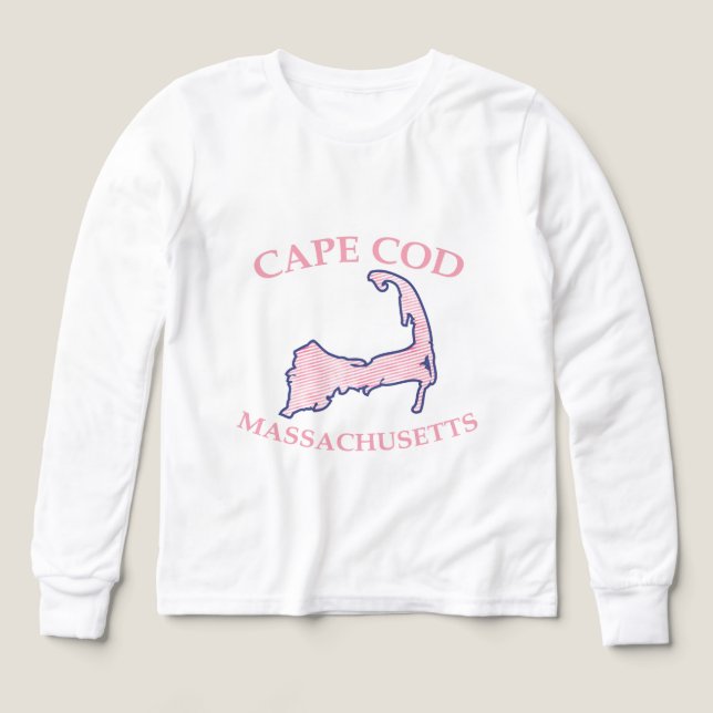 Preppy Rosa Stripe Cape Cod Silhouette Boy's T Shirt (Design framsida)