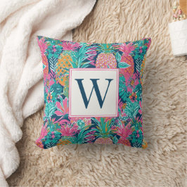 Preppy Rosa Teal Marinblå Ananas Monogram Kudde
