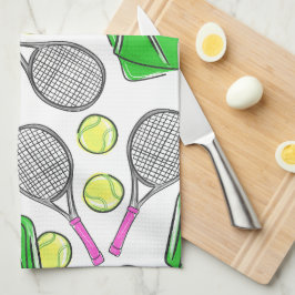 Preppy Rosa Tennis Racquet Grönt Mönster Kökshandduk