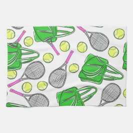Preppy Rosa Tennis Racquet Grönt Mönster Kökshandduk