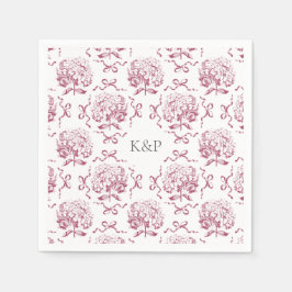 Preppy Rosa Toile Hydrangea Bow med Namn Pappersservett