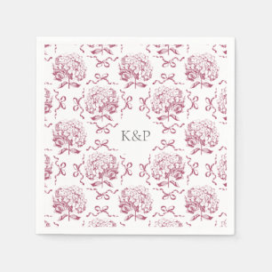 Preppy Rosa Toile Hydrangea Bow med Namn Pappersservett