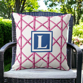 Preppy Rosa Trellis Bamboo Mönster Monogram Kudde