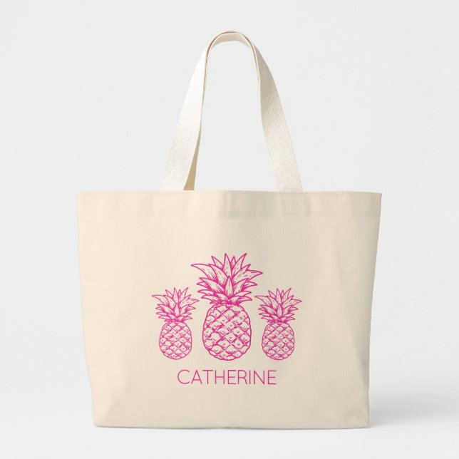Preppy Rosa Tropisk Ananas Personlig Jumbo Tygkasse (Framsidan)