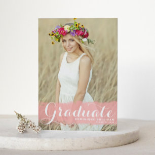 Preppy Rosa Watercolor Overlay Photo Studenten Meddelande Vykort