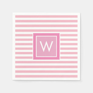 Preppy rosablommig rosa och vit randig monogram pappersservett