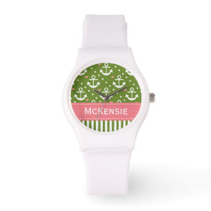 Preppy rosor och grönt ankrar nautiskt armbandsur