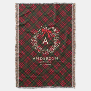 Preppy-rutig julkrans med monogram och namn filt