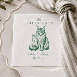 Preppy Sagegrön Maine Coon Katt Champagne Bröllop Pappersservett