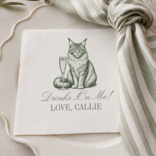 Preppy Sagegrön Maine Coon Katt Champagne Bröllop Pappersservett