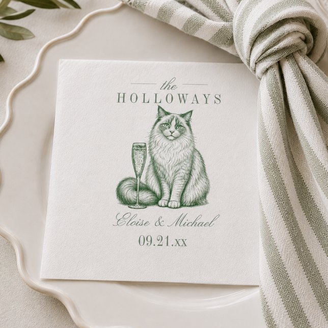 Preppy Sagegrön Ragdoll Katt Champagne Bröllop Pappersservett (Preppy Sage Green Ragdoll Cat Champagne Wedding Napkins)