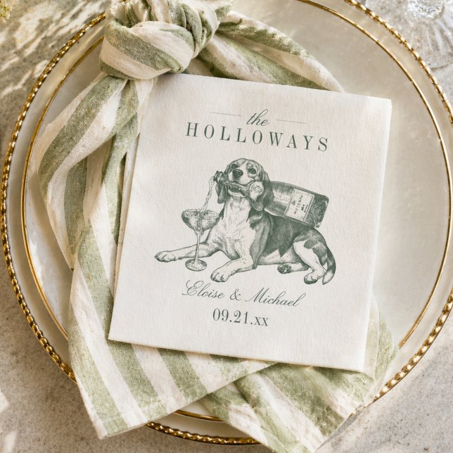 Preppy Sagogrön Beagle Champagne Bröllop Pappersservett (Preppy Sage Green Beagle Champagne Wedding Napkins)